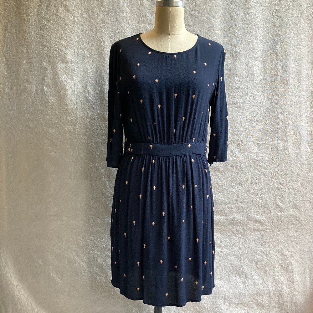 Navy Blue Printed Scoop Neck Women’s Dress